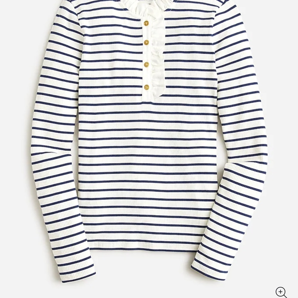 J. Crew Navy and White Ruffle Henley